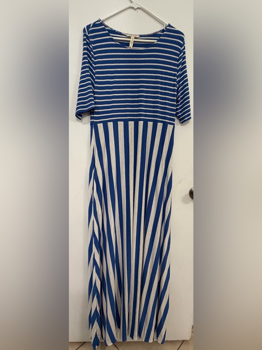 Matilda Jane The Road Ahead Blue and White Striped Maxi Dress, size large